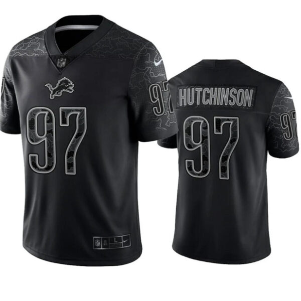Men’s Detroit Lions #97 Aidan Hutchinson Black Reflective Football Stitched Jersey
