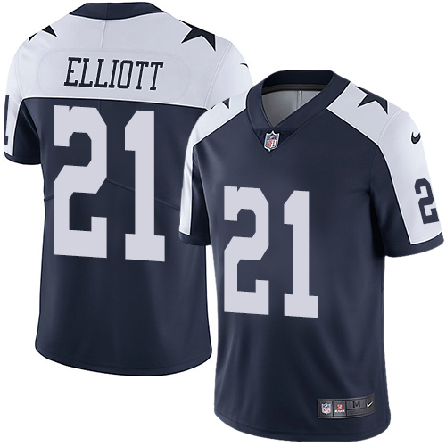Nike Dallas Cowboys #21 Ezekiel Elliott Navy Blue Thanksgiving Men’s Stitched NFL Vapor Untouchable Limited Throwback Jersey
