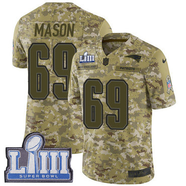 #69 Limited Shaq Mason Camo Nike NFL Men’s Jersey New England Patriots 2018 Salute to Service Super Bowl LIII Bound
