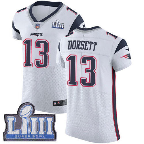 Men’s New England Patriots #13 Phillip Dorsett White Nike NFL Road Vapor Untouchable Super Bowl LIII Bound Elite Jersey