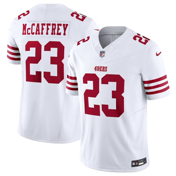 Men’s San Francisco 49ers #23 Christian McCaffrey White 2023 F.U.S.E. Vapor Untouchable Limited Stitched Football Jersey