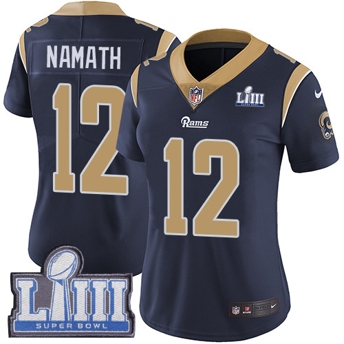 Women’s Los Angeles Rams #12 Joe Namath Navy Blue Nike NFL Home Vapor Untouchable Super Bowl LIII Bound Limited Jersey