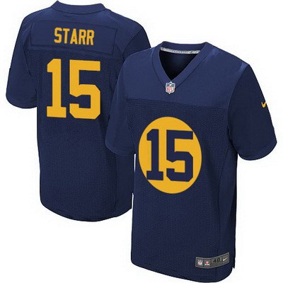 Men’s Green Bay Packers #15 Bart Starr Navy Blue Alternate NFL Nike Elite Jersey