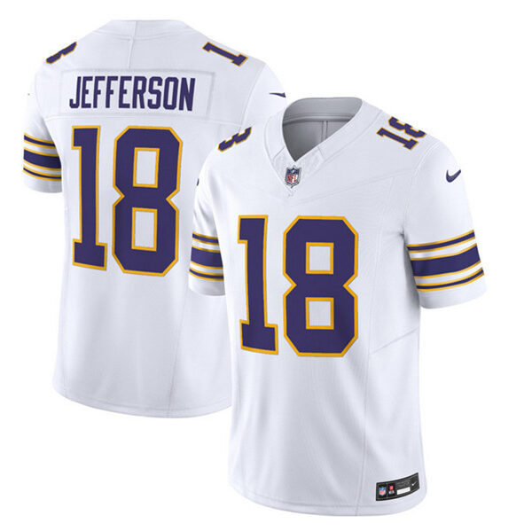 Men’s Minnesota Vikings #18 Justin Jefferson White 2023 F.U.S.E. Vapor Untouchable Stitched Jersey