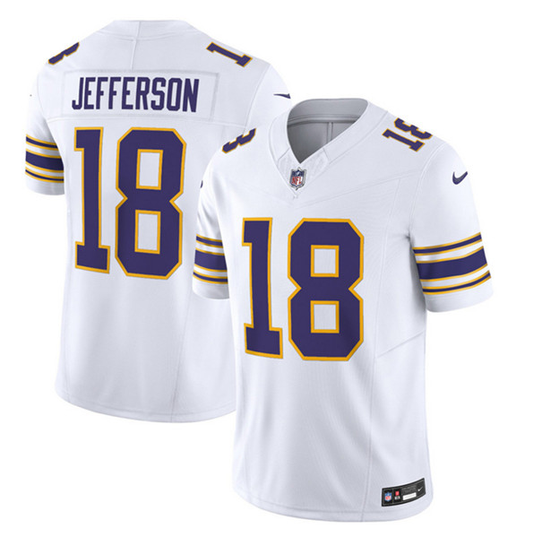 Men’s Minnesota Vikings #18 Justin Jefferson White 2023 F.U.S.E. Vapor Untouchable Stitched Jersey