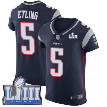 Men’s New England Patriots #5 Danny Etling Navy Blue Nike NFL Home Vapor Untouchable Super Bowl LIII Bound Elite Jersey