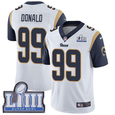 #99 Limited Aaron Donald White Nike NFL Road Men’s Jersey Los Angeles Rams Vapor Untouchable Super Bowl LIII Bound