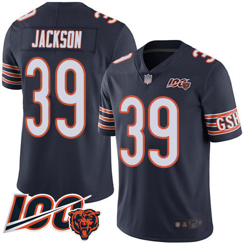 Bears #39 Eddie Jackson Navy Blue Team Color Men’s Stitched Football 100th Season Vapor Limited Jersey