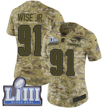 #91 Limited Deatrich Wise Jr Camo Nike NFL Women’s Jersey New England Patriots 2018 Salute to Service Super Bowl LIII Bound