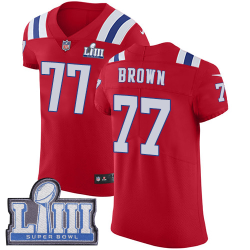 #77 Elite Trent Brown Red Nike NFL Alternate Men’s Jersey New England Patriots Vapor Untouchable Super Bowl LIII Bound