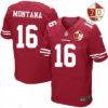 Men’s San Francisco 49ers #16 Joe Montana Scarlet Red 70th Anniversary Patch Stitched NFL Nike Elite Jersey
