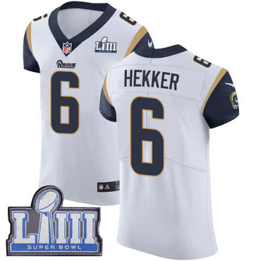 Men’s Los Angeles Rams #6 Johnny Hekker White Nike NFL Road Vapor Untouchable Super Bowl LIII Bound Elite Jersey