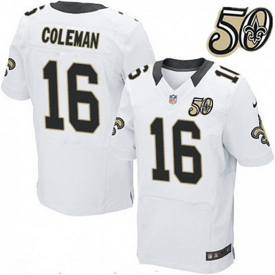 Men’s New Orleans Saints #16 Brandon Coleman White 50th Season Patch Stitched NFL Nike Elite Jersey