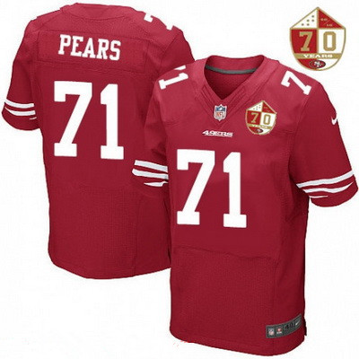 Men’s San Francisco 49ers #71 Erik Pears Scarlet Red 70th Anniversary Patch Stitched NFL Nike Elite Jersey