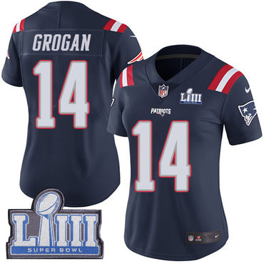 Women’s New England Patriots #14 Steve Grogan Navy Blue Nike NFL Rush Vapor Untouchable Super Bowl LIII Bound Limited Jersey