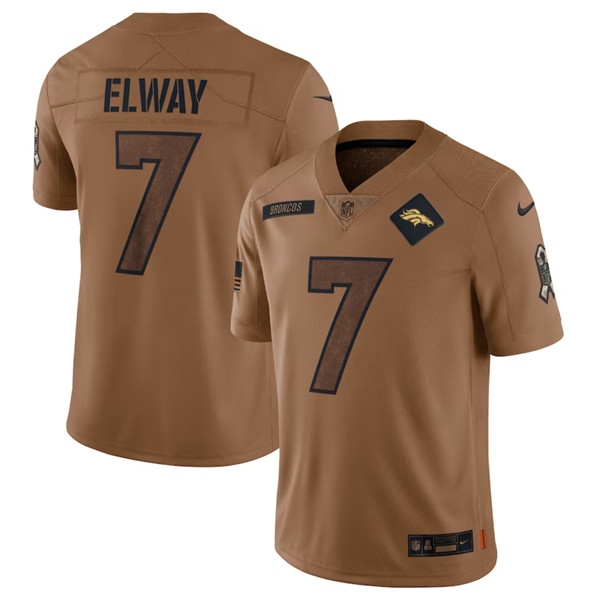 Men’s Denver Broncos #7 John Elway 2023 Brown Salute To Service Limited Football Stitched Jersey