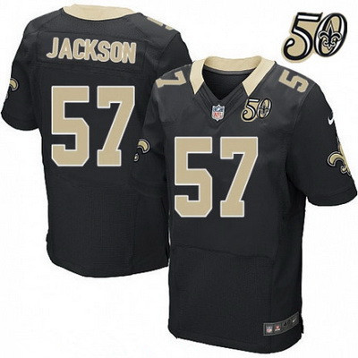 Men’s New Orleans Saints #57 Rickey Jackson Black 50th Season Patch Stitched NFL Nike Elite Jersey