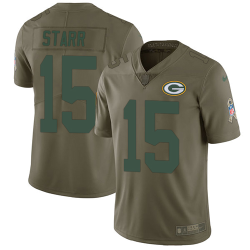 Nike Green Bay Packers #15 Bart Starr Olive Men’s Stitched NFL Limited 2017 Salute To Service Jersey