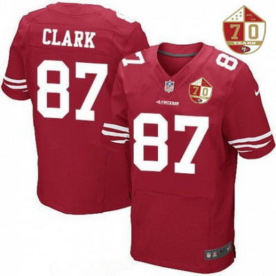 Men’s San Francisco 49ers #87 Dwight Clark Scarlet Red 70th Anniversary Patch Stitched NFL Nike Elite Jersey