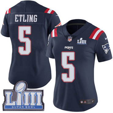 Women’s New England Patriots #5 Danny Etling Navy Blue Nike Rush Vapor Untouchable Super Bowl LIII Bound Limited Jersey