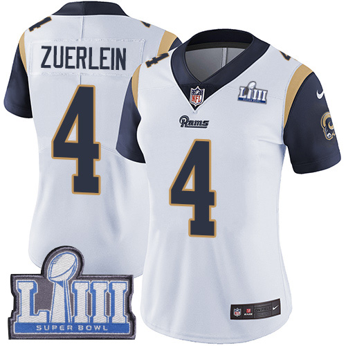#4 Limited Greg Zuerlein White Nike NFL Road Women’s Jersey Los Angeles Rams Vapor Untouchable Super Bowl LIII Bound