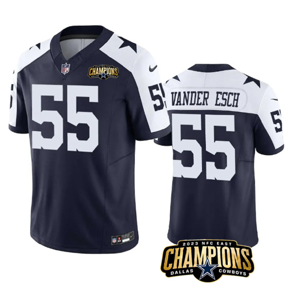 Men’s Dallas Cowboys #55 Leighton Vander Esch Navy White 2023 F.U.S.E. NFC East Champions Patch Football Stitched Jersey