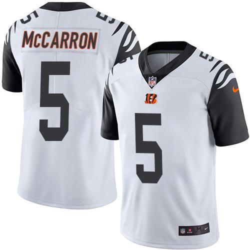 Nike Bengals #5 AJ McCarron White Men’s Stitched NFL Limited Rush Jersey