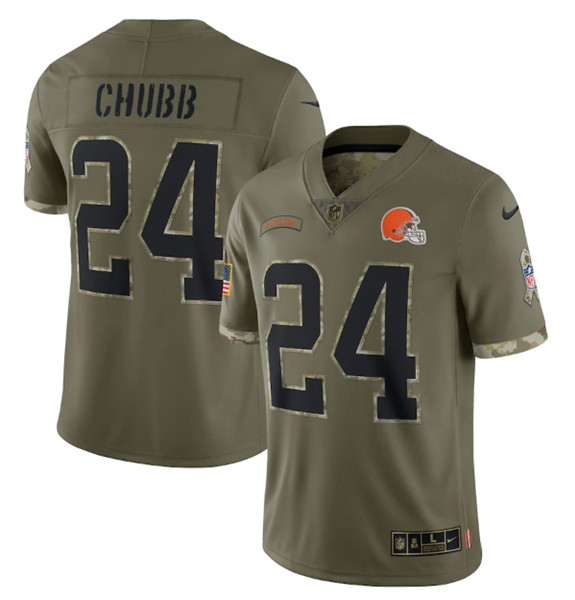 Men’s Cleveland Browns #24 Nick Chubb 2022 Olive Salute To Service Limited Stitched Jersey