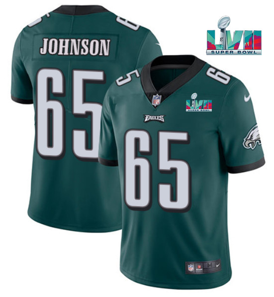 Men’s Philadelphia Eagles #65 Lane Johnson Green Super Bowl LVII Patch Vapor Untouchable Limited Stitched Jersey