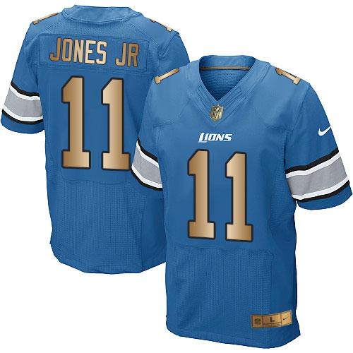 Nike Lions #11 Marvin Jones Jr Blue Team Color Men’s Stitched NFL Elite Gold Jersey
