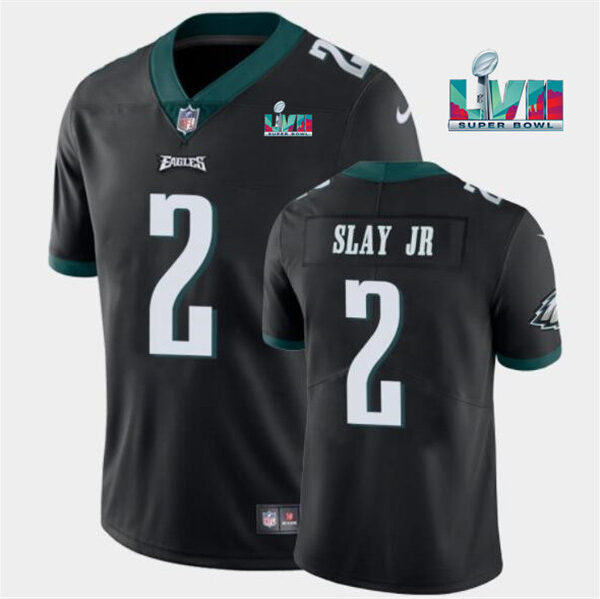 Men’s Philadelphia Eagles #2 Darius Slay JR Black Super Bowl LVII Patch Vapor Untouchable Limited Stitched Jersey