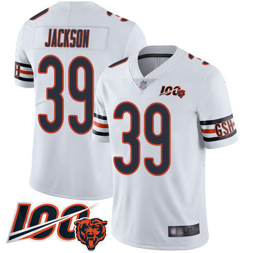 Bears #39 Eddie Jackson White Men’s Stitched Football 100th Season Vapor Limited Jersey