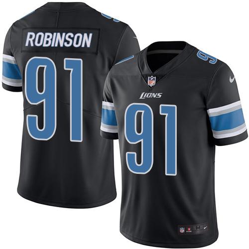 Nike Lions #91 A’Shawn Robinson Black Men’s Stitched NFL Limited Rush Jersey