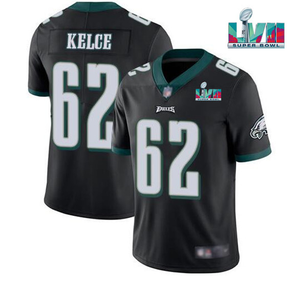 Men’s Philadelphia Eagles #62 Jason Kelce Black Super Bowl LVII Patch Vapor Untouchable Limited Stitched Jersey