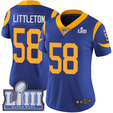 #58 Limited Cory Littleton Royal Blue Nike NFL Alternate Women’s Jersey Los Angeles Rams Vapor Untouchable Super Bowl LIII Bound