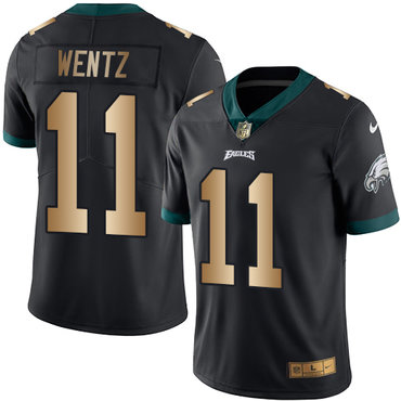 Nike Eagles #11 Carson Wentz Black Men’s Stitched NFL Limited Gold Rush Jersey