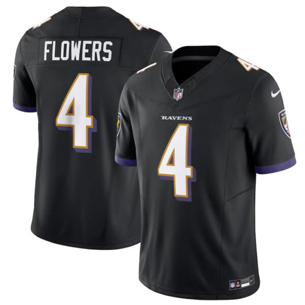 Men’s Baltimore Ravens #4 Zay Flowers Black 2023 F.U.S.E. Vapor Limited Football Stitched Jersey