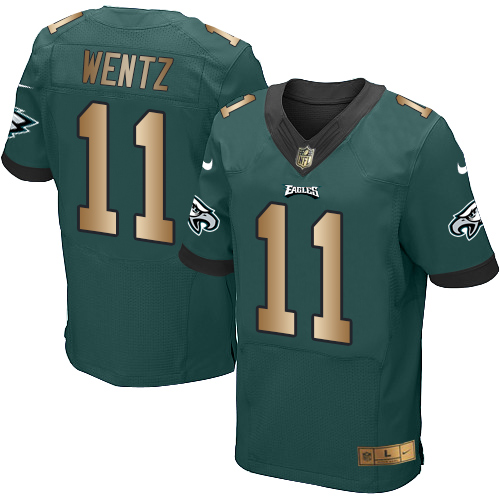 Nike Eagles #11 Carson Wentz Midnight Green Team Color Men’s Stitched NFL New Elite Gold Jersey