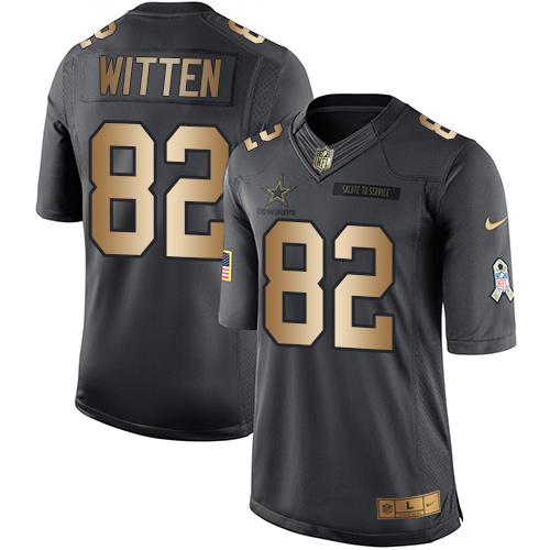 Nike Cowboys #82 Jason Witten Black Men’s Stitched NFL Limited Gold Salute To Service Jersey