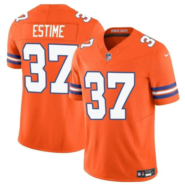 Men’s Denver Broncos #37 Audric Estime Orange F.U.S.E. Mile High Collection 1977 Throwback Vapor Limited Football Stitched Jersey