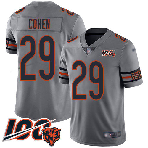 Bears #29 Tarik Cohen Silver Men’s Stitched Football Limited Inverted Legend 100th Season Jersey