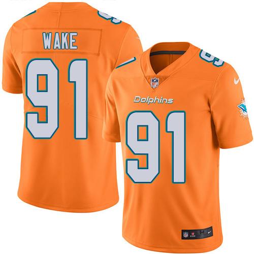 Nike Miami Dolphins #91 Cameron Wake Orange Men’s Stitched NFL Limited Rush Jersey