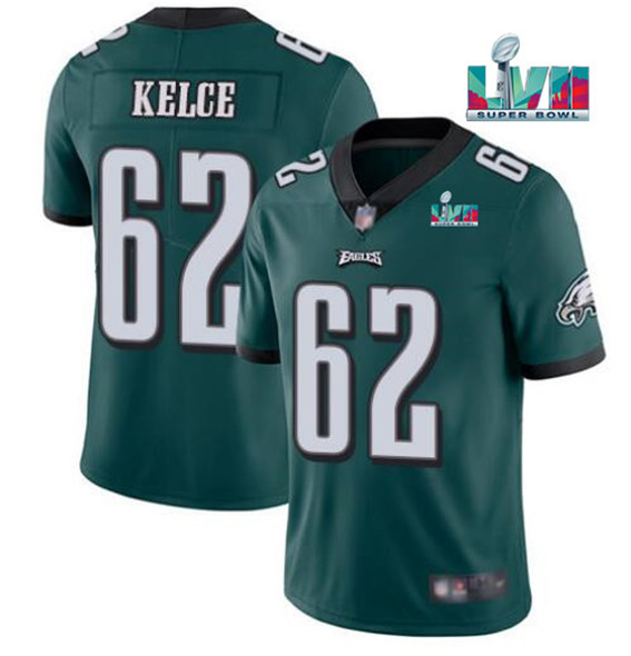 Men’s Philadelphia Eagles #62 Jason Kelce Green Super Bowl LVII Patch Vapor Untouchable Limited Stitched Jersey