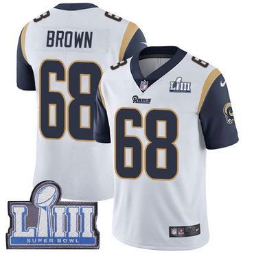 #68 Limited Jamon Brown White Nike NFL Road Men’s Jersey Los Angeles Rams Vapor Untouchable Super Bowl LIII Bound