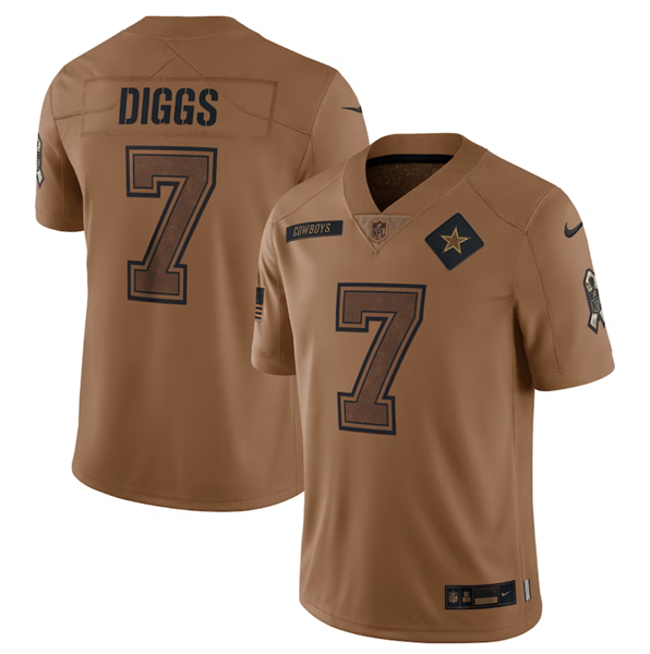 Men’s Dallas Cowboys #7 Trevon Diggs 2023 Brown Salute To Service Limited Football Stitched Jersey