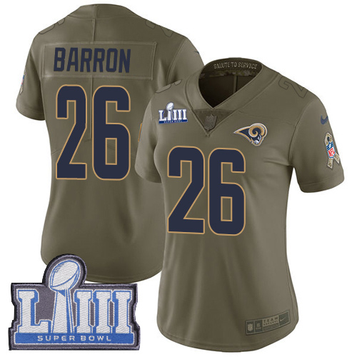 #26 Limited Mark Barron Olive Nike NFL Women’s Jersey Los Angeles Rams 2017 Salute to Service Super Bowl LIII Bound