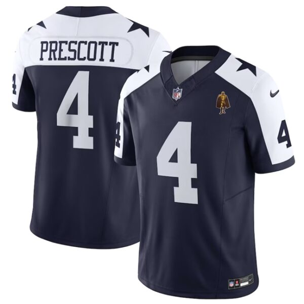 Men’s Dallas Cowboys #4 Dak Prescott Navy 2023 F.U.S.E. With Walter Payton Patch Thanksgiving Limited Football Stitched Jersey
