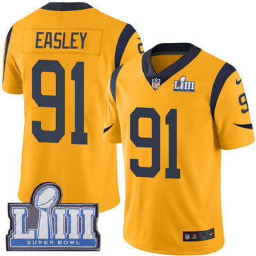 #91 Limited Dominique Easley Gold Nike NFL Men’s Jersey Los Angeles Rams Rush Vapor Untouchable Super Bowl LIII Bound