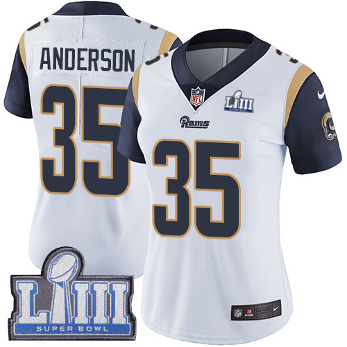 #35 Limited C.J. Anderson White Nike NFL Road Women’s Jersey Los Angeles Rams Vapor Untouchable Super Bowl LIII Bound