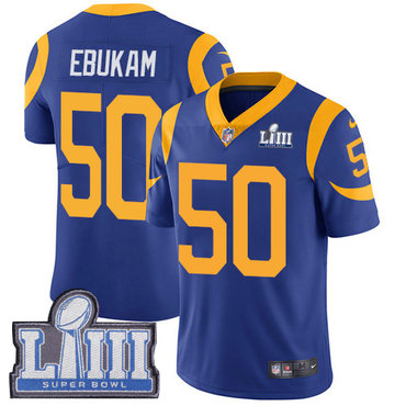#50 Limited Samson Ebukam Royal Blue Nike NFL Alternate Men’s Jersey Los Angeles Rams Vapor Untouchable Super Bowl LIII Bound